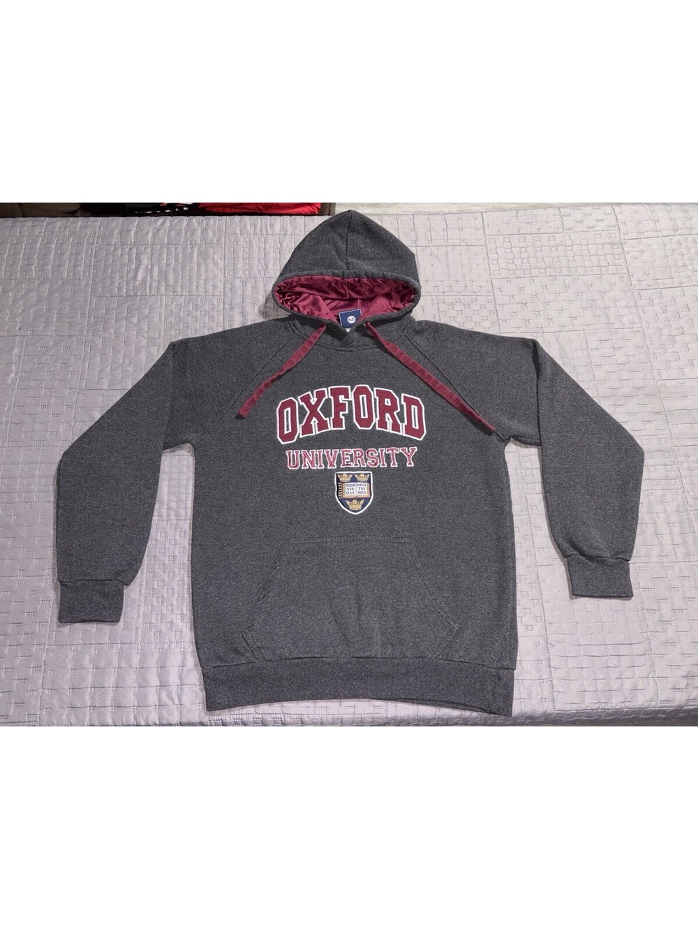 Oxford University Official Hoodie Mens L Gray Maroon Embroidered Crest Pullover